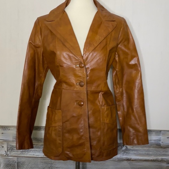 Vintage Jackets & Blazers - VINTAGE 13/14 Camel Leather Blazer Style Jacket
